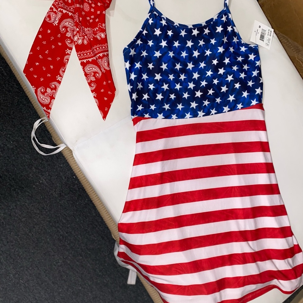Patriotic Stars and Stripes Dress with Bandana